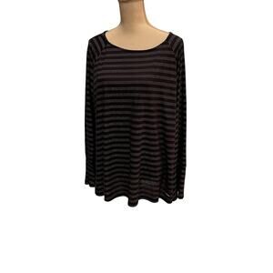 Jones of New York 1X Black & Silver Long Sleeve Stripe Top Women's JNY